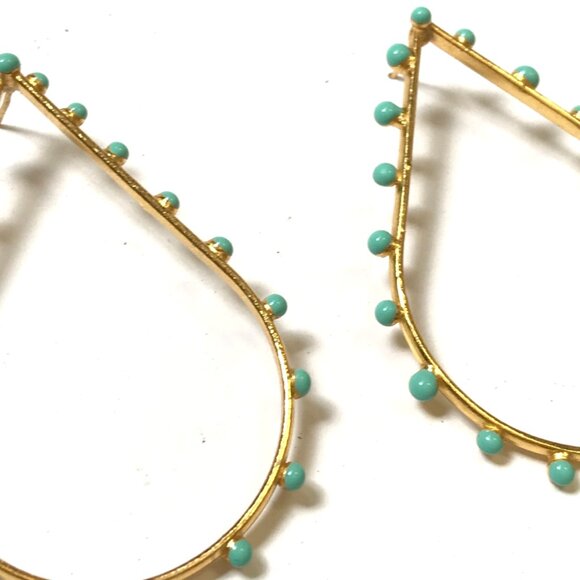 Sylvia Toledano Teardrop Dots Earrings Womens 22K Gold Plated Turquoise 3" Post - Picture 5 of 11